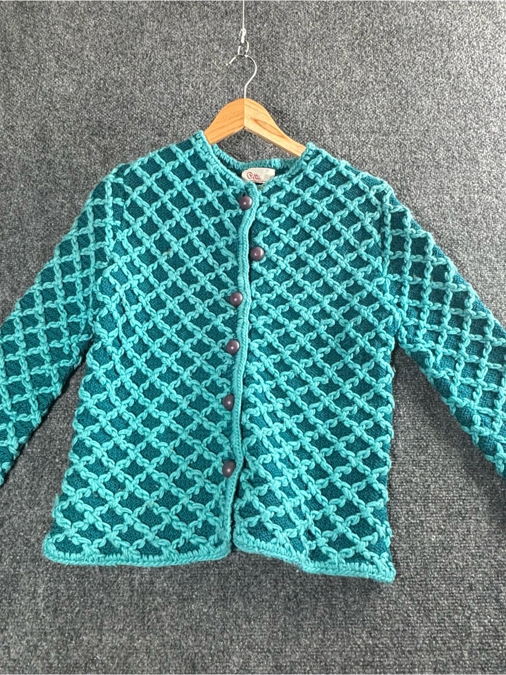 Textured Teal Crochet Cardigan Sweater